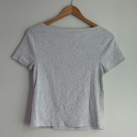 J.Crew Short Sleeve Ribbed Boatneck Tee in Heather Charcoal White, Size Medium - Picture 6 of 6